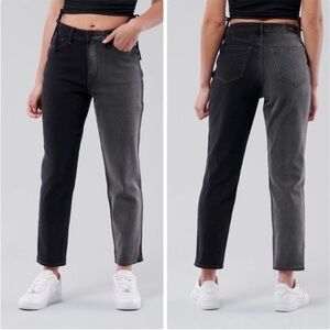 Hollister Women's Black and Gray Straight Leg Jeans